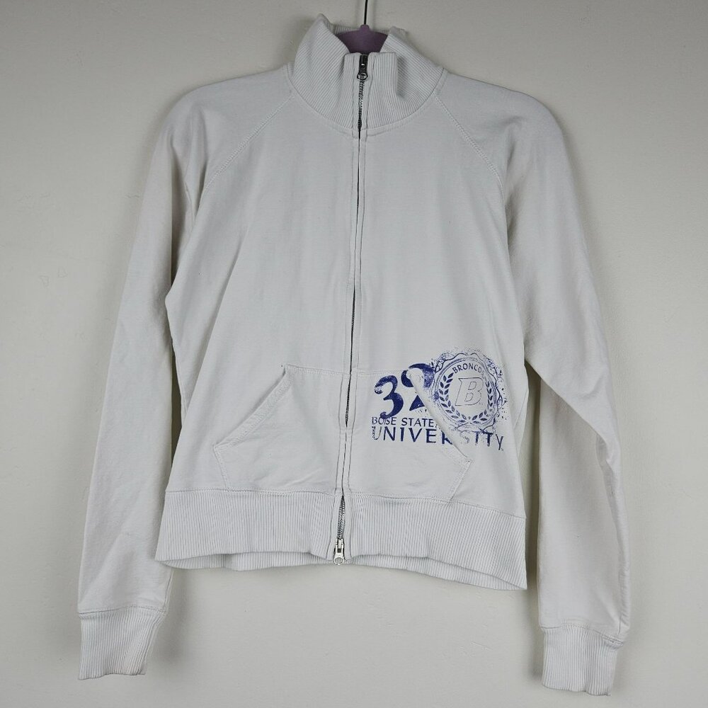 BOISE STATE BRONCOS FULL ZIP SWEATSHIRT Womens L White College Logo University